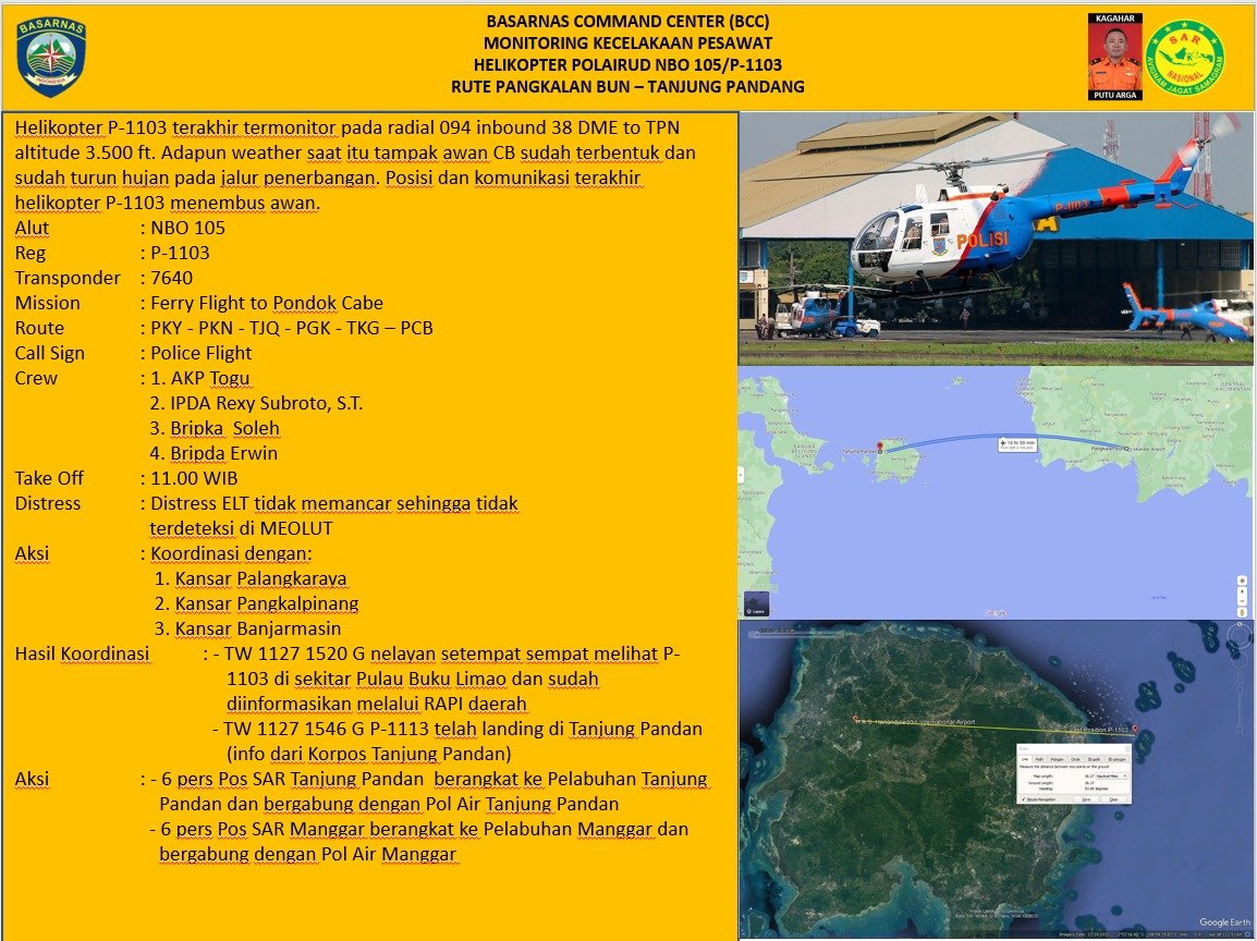 Helikopter Polri hilang di Laut Belitung Timur, Provinsi Bangka Belitung (Istimewa)