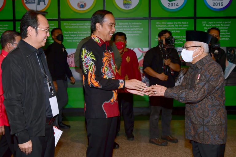 Presiden Jokowi dan Wapres Ma’ruf Amin pada Peringatan HUT Ke-50 PDI Perjuangan di JIExpo Kemayoran, Jakarta, Selasa (10/01/2023). (Foto: BPMI Setpres/Muchlis Jr)