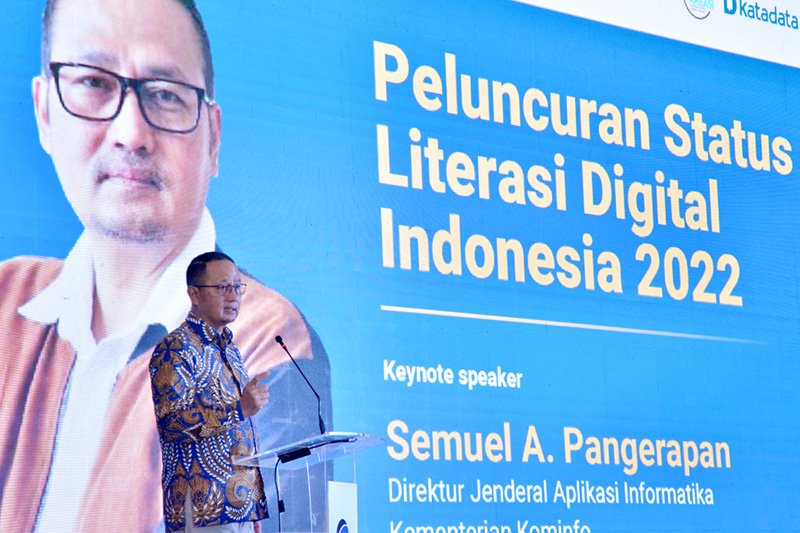 Dirjen Aptika Kementerian Kominfo Semuel A. Pangerapan dalam Peluncuran Status Literasi Digital Indonesia 2002 (Pey)
