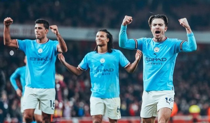Pemain Manchester City saat merayakan kemenangan atas Arsenal/ Instagram Manchester City