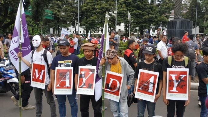 Aksi demonstrasi yang diikuti AJI (SinPo.id/ Dok. AJI Jakarta)