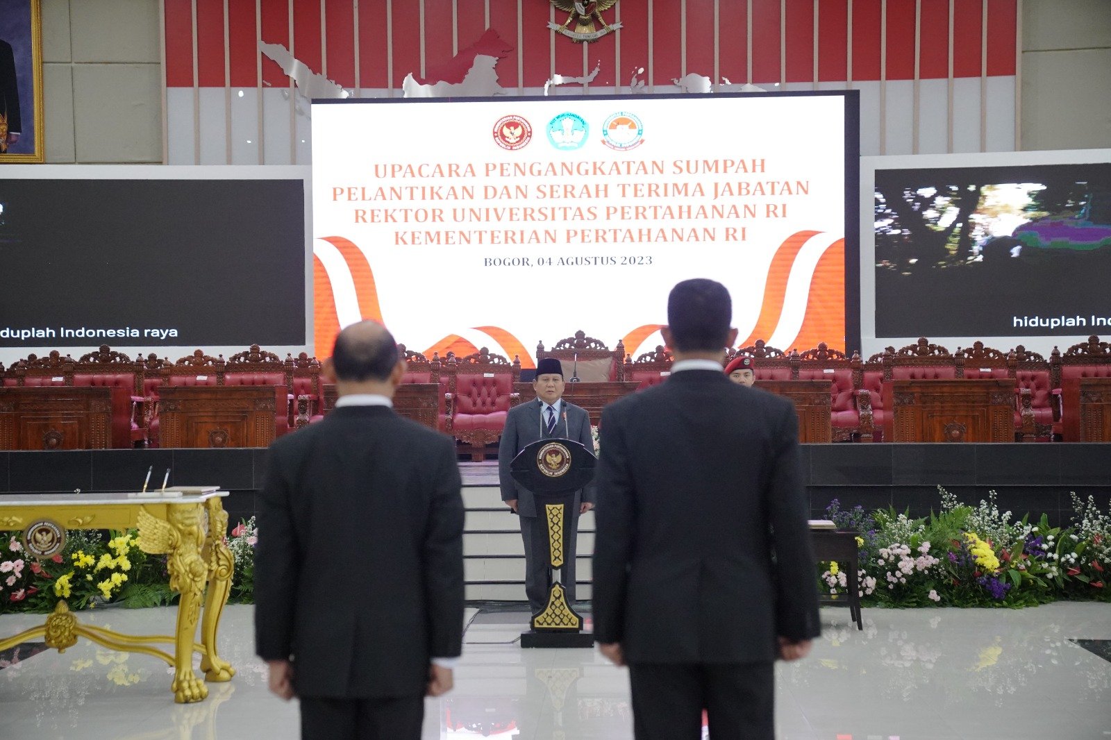 Menhan Prabowo Subianto saat menghadiri Sertijab Rektor Unhan RI (SinPo.id/ Tim Media Prabowo)