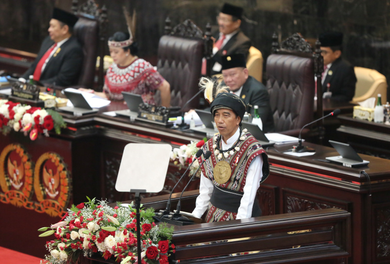 Pidato Kenegaraan Presiden Jokowi di Sidang tahunan MPR RI, DPR RI, DPD RI (Ashar/SinPo.id)