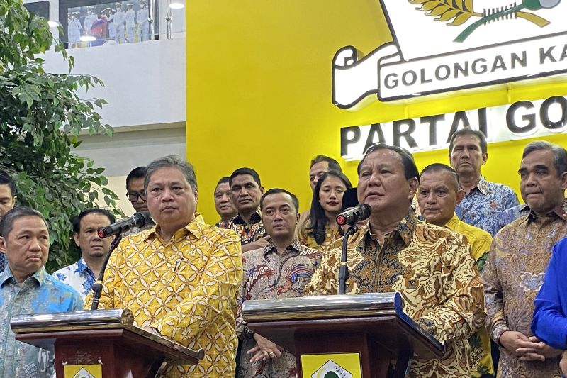 Para ketua umum parpol yang tergabung dalam Koalisi Indonesia Maju (KIM) saat konferensi pers usai pertemuan di Kantor DPP Partai Golkar, Jakarta pada Kamis, 14 September 2023 malam.