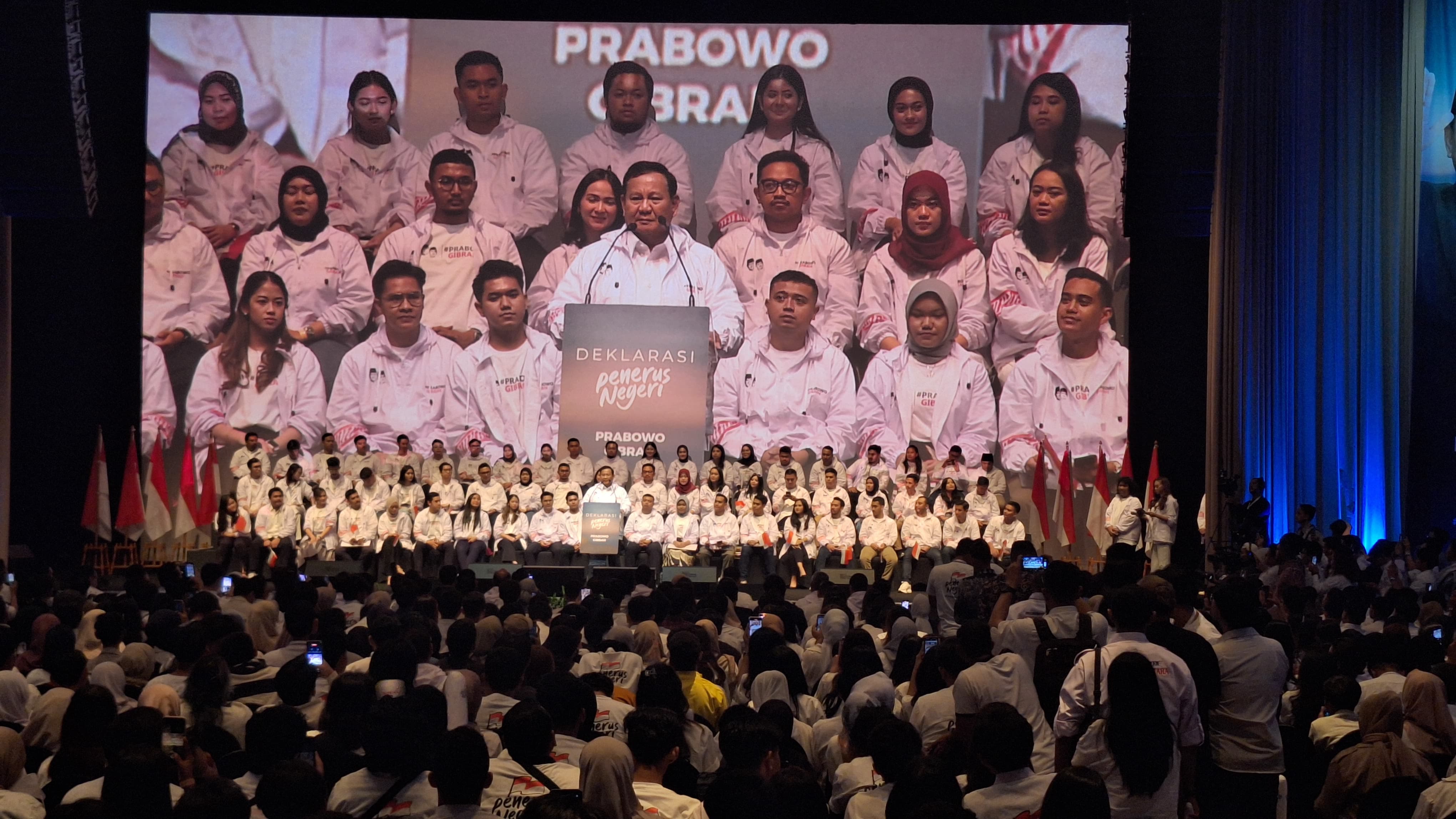 Prabowo di acara deklarasi Pemuda Penerus Negeri di Djakarta Theater (SinPo.id/ Khaerul Anam)