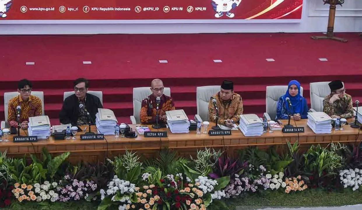 Rapat pleno rekapitulasi penghitungan perolehan suara Pemilu 2024 secara nasional. (SinPo.id/Antara)
