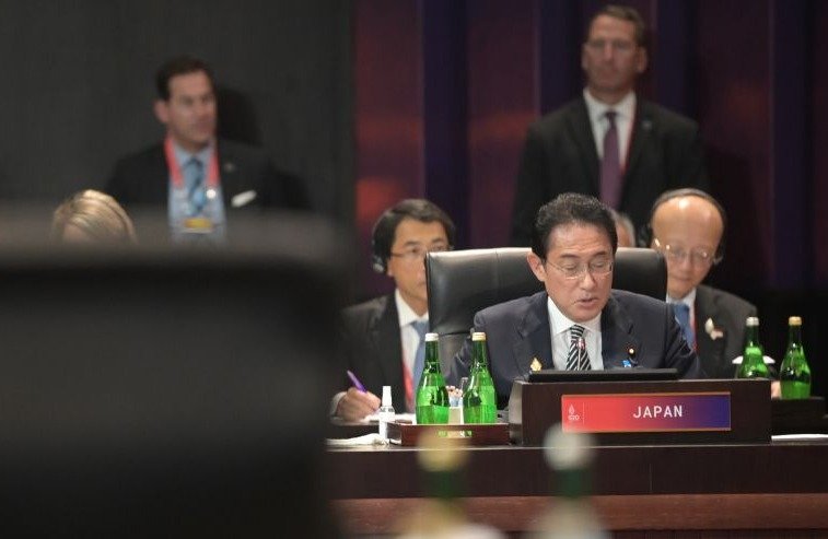 PM Jepang Fumio Kishida menyampaikan pandangannya pada sesi Partnership for Global Insfrastucture and Investment dalam rangkaian KTT G20 di Nusa Dua. (Media Center G20 Indonesia)