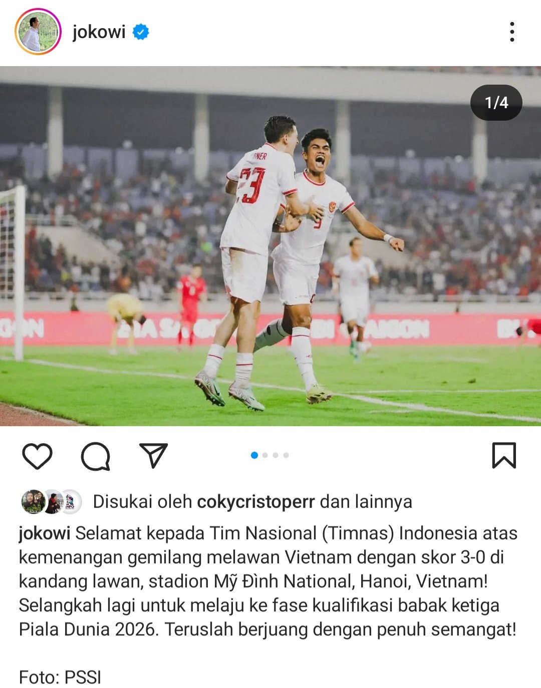 Akun Instagram Presiden Joko Widodo
