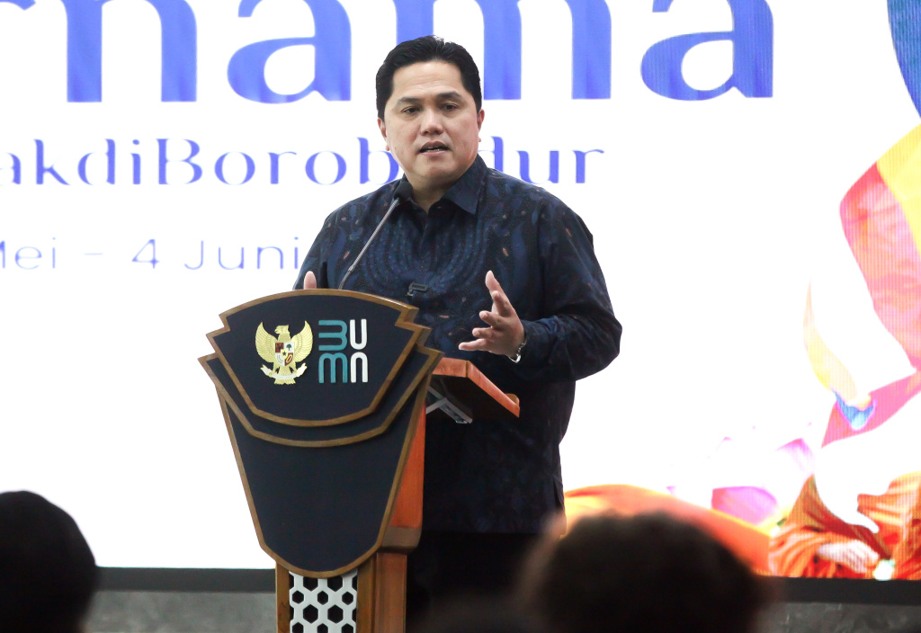 Menteri BUMN Erick Thohir menghadiri media briefing Festival Purnama Candi Borobudur menyambut Hari Raya Waisak (Ashar/SinPo.id)