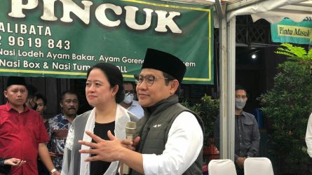 Ketua Umum PKB Muhaimin Iskandar saat bertemu Ketua DPP PDIP Puan Maharani di kawasan Kalibata (SinPo.id/Dewi)